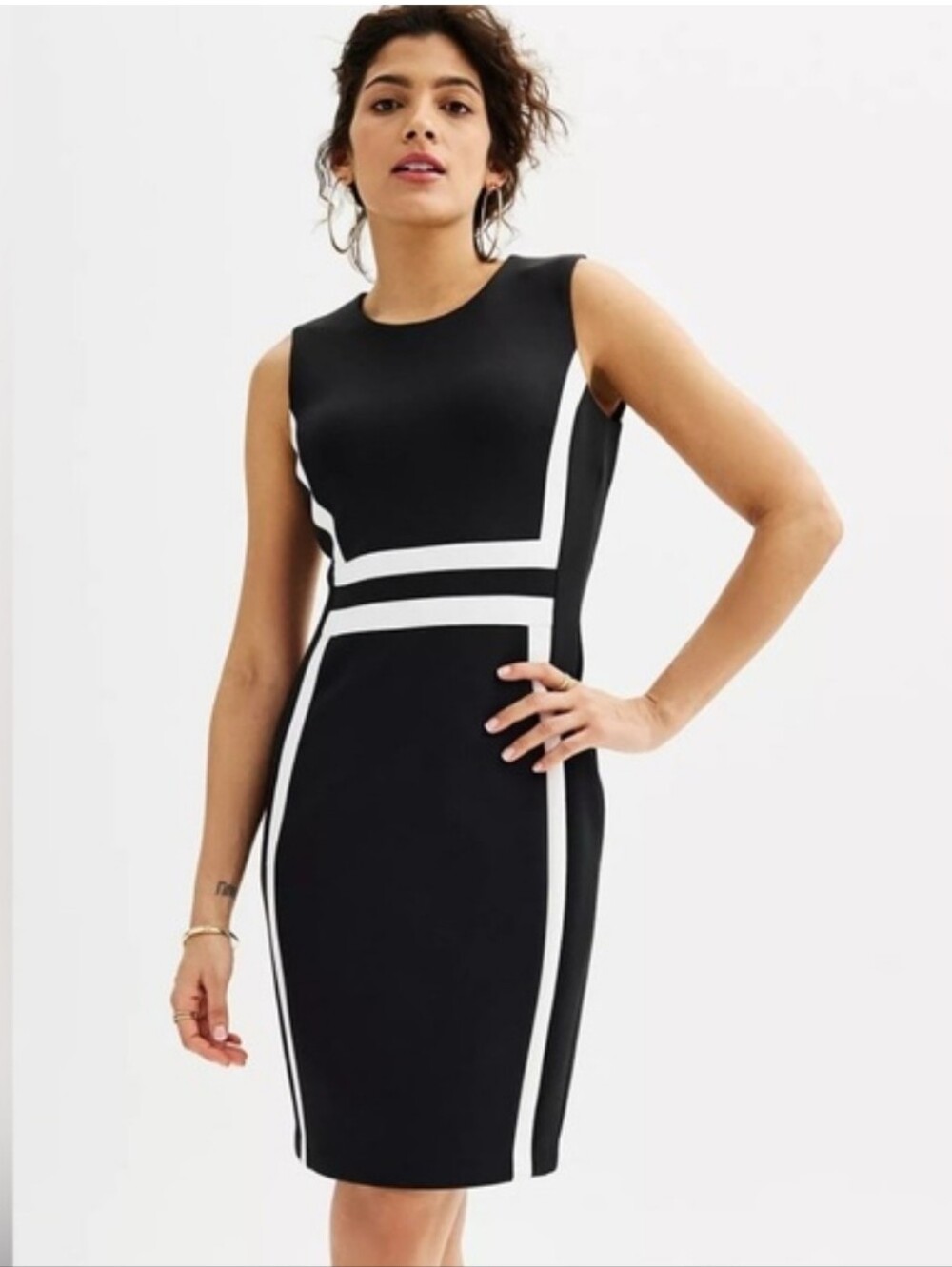 Calvin Klein Women's Black and White Colorblock Sleeveless Midi Dress Size 8